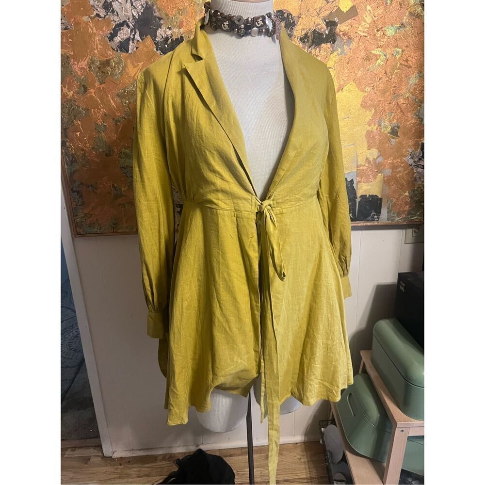 Jupe Vendue Romantic Saffron Linen Blend Tie Front Blazer Jacket Size M